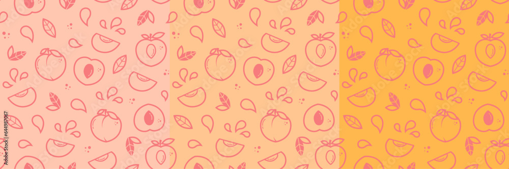 Peach vector seamless pattern in outline style. Fruit for package, kitchen design, fabric and textile Peach vector seamless pattern in outline style. Fruit for package, kitchen design, fabric and textile