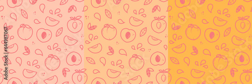 Peach vector seamless pattern in outline style. Fruit for package, kitchen design, fabric and textile