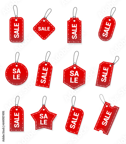 Set of sale tags and labels, template shopping labels. Blank, discount and price tags on paper. Special offer. Vintage. Vector isolated on white