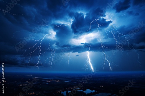 Nighttime lightning during a thunderstorm. Generative AI