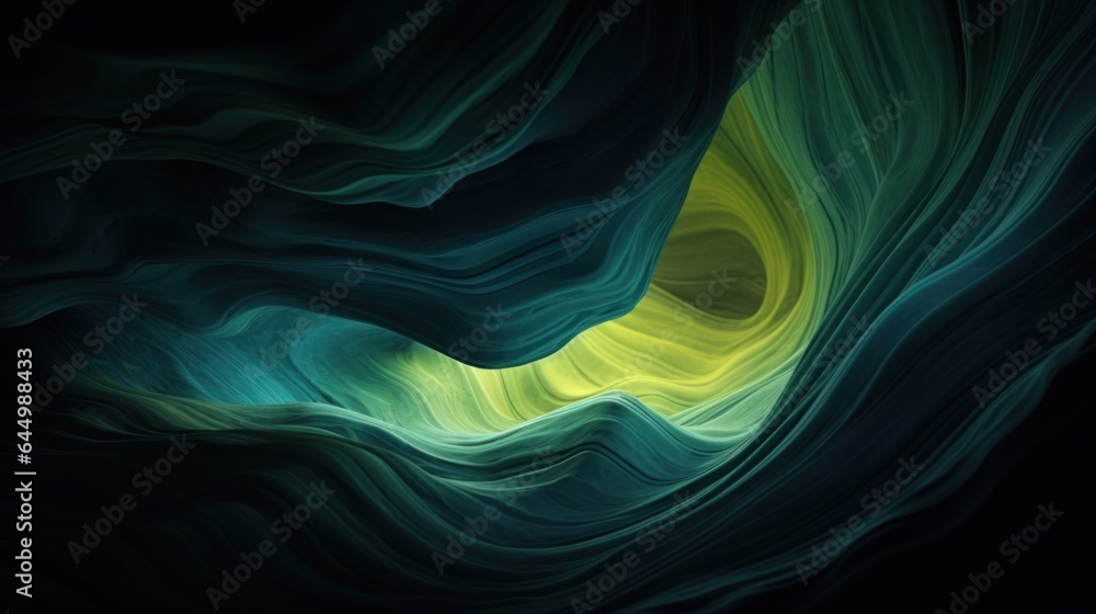Abstract waves of flowing green and yellow curves of the cave for your ...