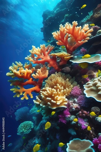 Vibrant Tropical Reef Teeming with Colorful Fish and Lush Coral. Perfect for travel brochures, showcasing exotic underwater destinations.. © Quardia Inc.