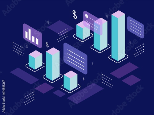 Vector business data transfer isometric style