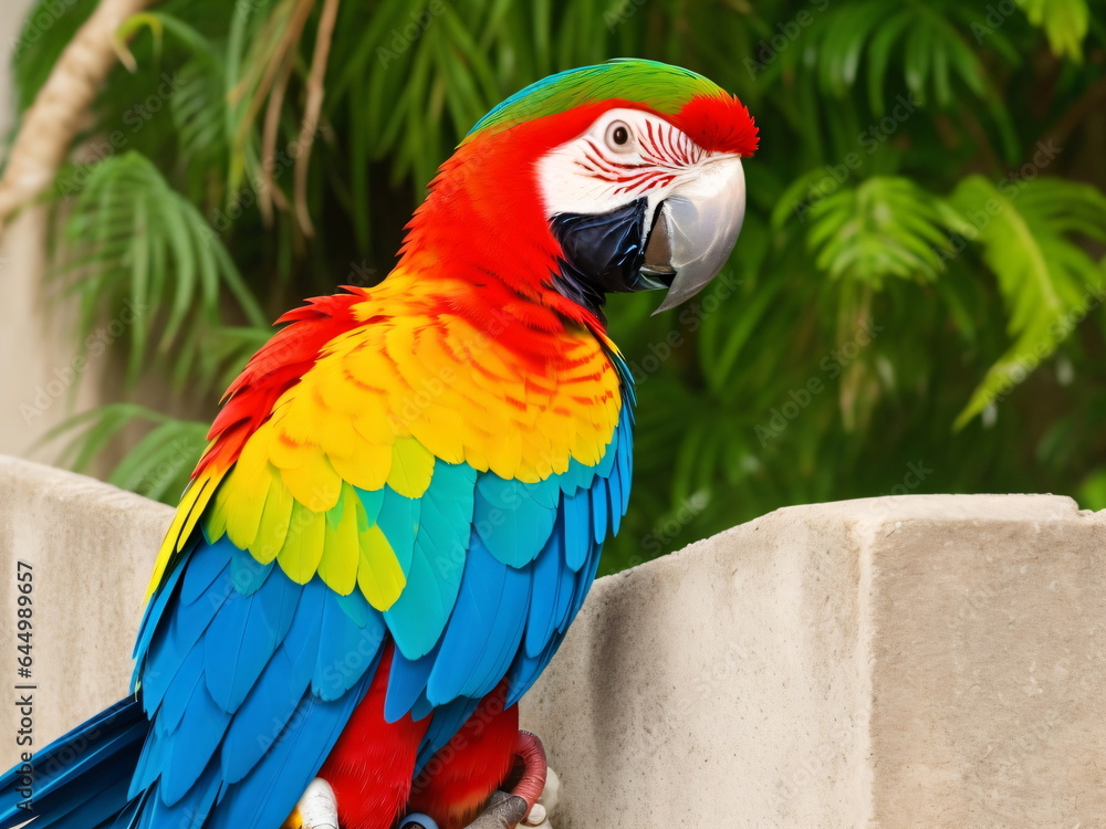 Naklejka premium Colorful parrot sitting in front of the wall.