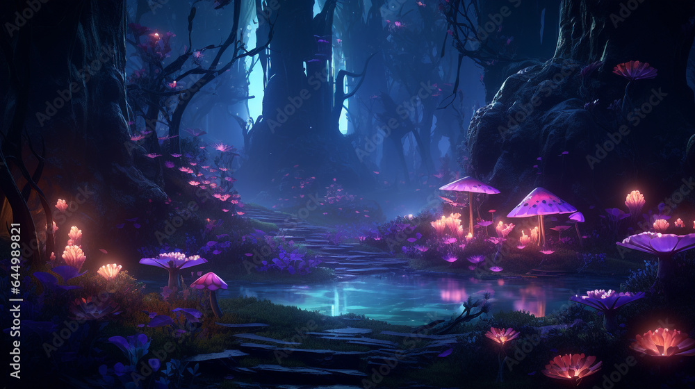 beautiful forest fantasy world with glowing insects trees beautiful forest fantasy world with glowing insects trees