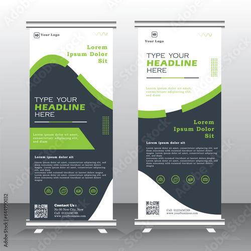 Roll up banner stand design. Vector.