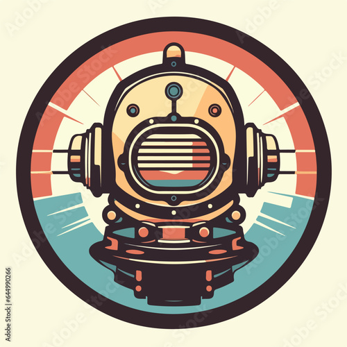 vintage retro scuba diving helmet logo badge outdoor sport vector illustration