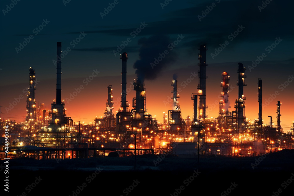 a view of oil refinery during night, industrial concept a view of oil refinery during night, industrial concept