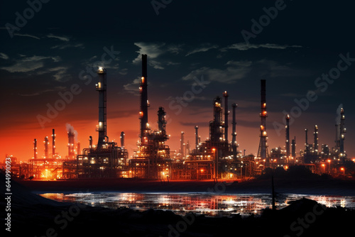 a view of oil refinery during night, industrial concept