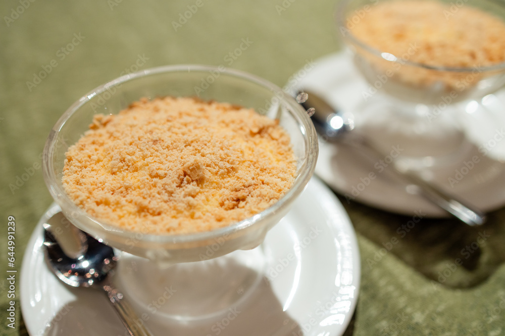 Serradura Pudding dessert in restaurant Serradura Pudding dessert in restaurant
