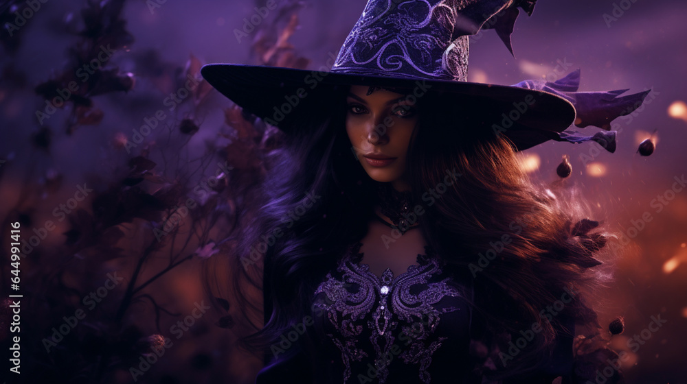 Young woman dressed in a witch costume, on Halloween. Young woman dressed in a witch costume, on Halloween.