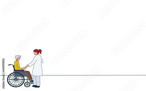 Vector illustration about Nurse encouraging patient in wheelchair. physiotherapy. the best service for hospital patients with flat design graphic for presentation