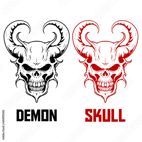 Monochrome illustration of a demon skull vector. Skull face with horn design element for logo, label, emblem, sign, brand mark, poster, t-shirt print.
- PNG, Transparent Background