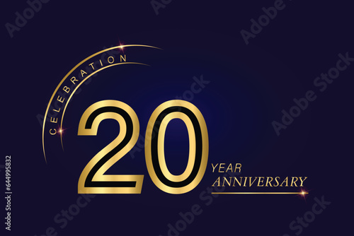 20 year anniversary vector banner template.Dark Blue Golden Royal anniversary Graphics Background.Growing Elegant Shine Spark. Luxury Premium Corporate Abstract Design