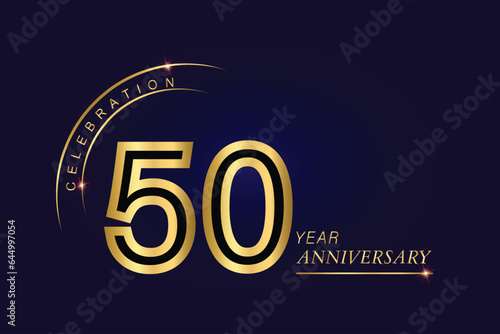 50 year anniversary vector banner template.Dark Blue Golden Royal anniversary Graphics Background.Growing Elegant Shine Spark. Luxury Premium Corporate Abstract Design