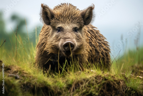 Wild Boar (Sus scrofa) on green grass