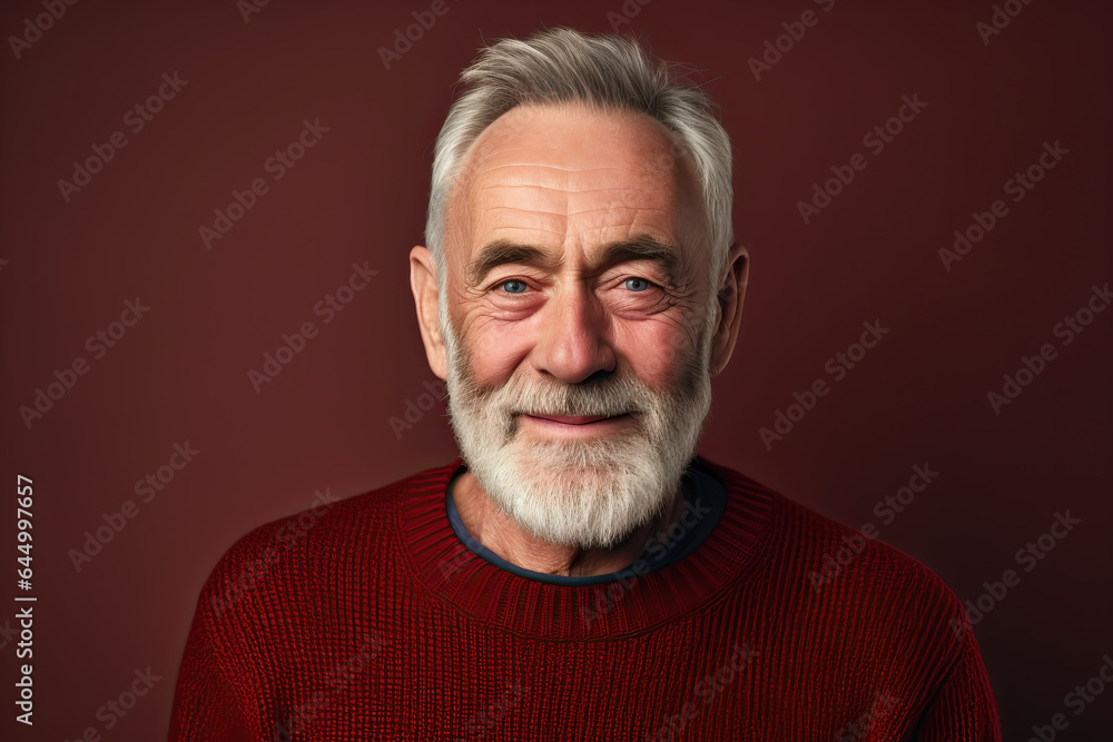 portrait of older handsome man in a red sweater, ai generated portrait of older handsome man in a red sweater, ai generated