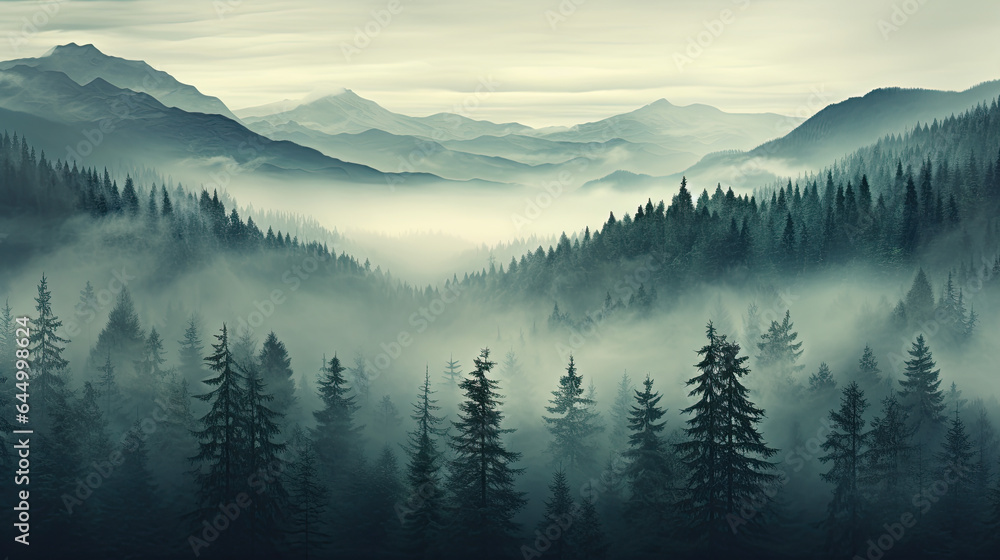 foggy forest from above