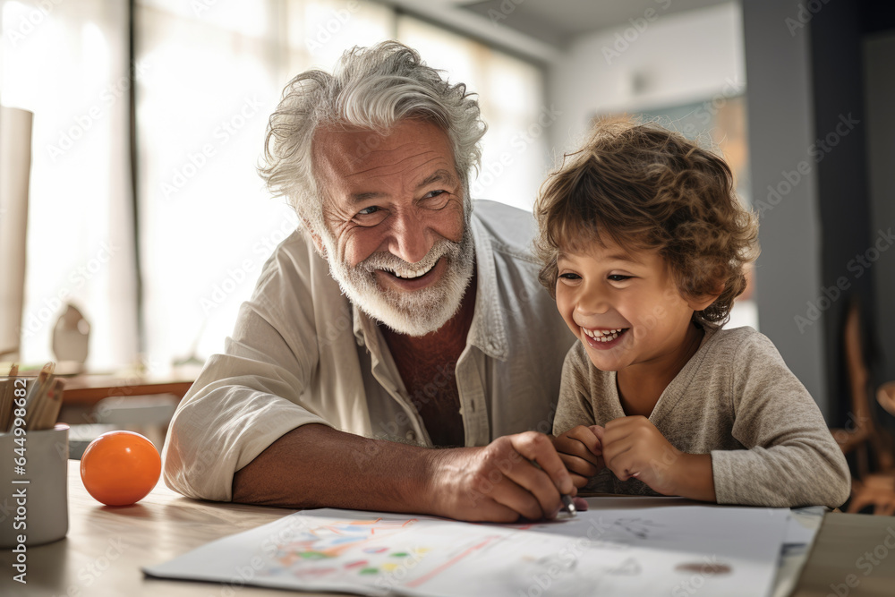 Grandson Doing School Homework with Old Man Home. Family Relationship Between Grandfather and Grandson. Grandpa Teaching, Male Grandchild, Learning Concept. Relations and People Concept Grandson Doing School Homework with Old Man Home. Family Relationship Between Grandfather and Grandson. Grandpa Teaching, Male Grandchild, Learning Concept. Relations and People Concept