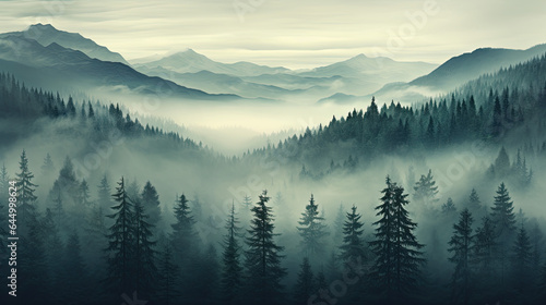 foggy forest from above