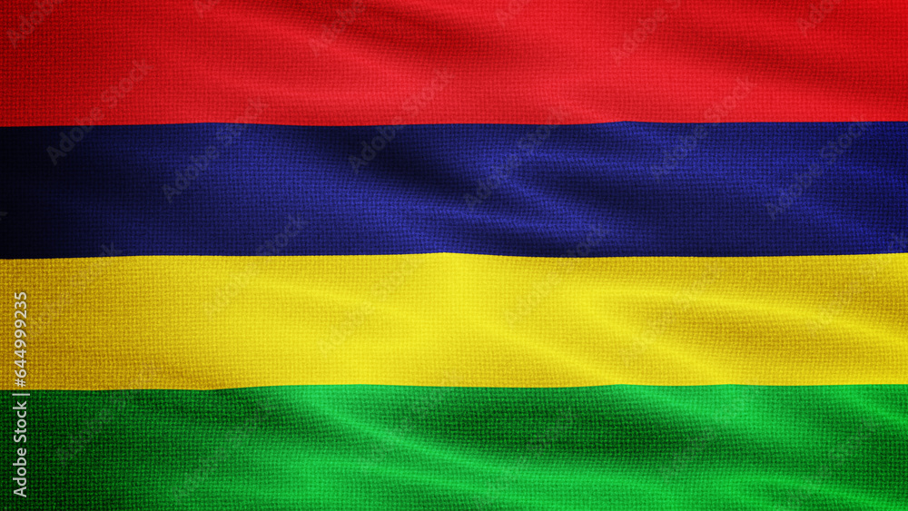 Fototapeta premium Waving Fabric Texture Of Mauritius National Flag Graphic Background