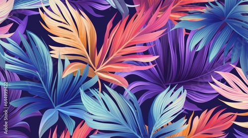 Beautiful seamless vector floral pattern background with palm tropical leaves and abstract forms. Abstract geometric texture. Perfect for wallpapers, web page backgrounds, surface textures,