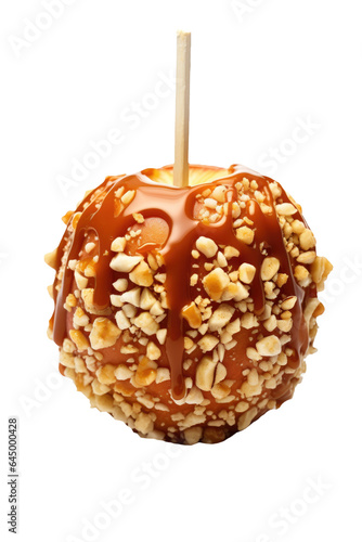 Delicious Carmel Candy Apple Isolated on a Transparent Background