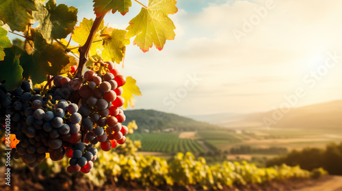 Vineyard landscape under the autumn sun background with empty space for text 