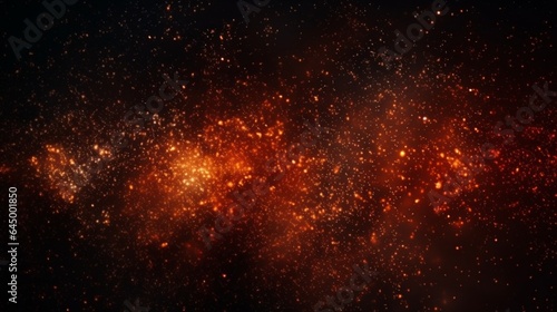 Black dark orange red brown shiny glitter abstract background with space. Twinkling glow stars effect. Like outer space, night sky, universe. Rusty, rough surface, grain