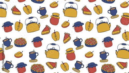 seamless pattern tea time.hand drawn.vector illustration