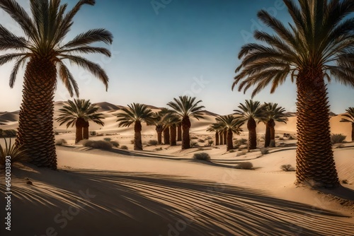 A blank canvas into a scene of a serene desert oasis with date palm trees.