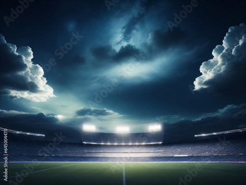 Football stadium, grass, lights at night, stadium, clouds, moonlight sky, night
