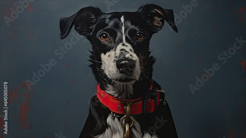 A painting of a dog with a collar that saysim a dog