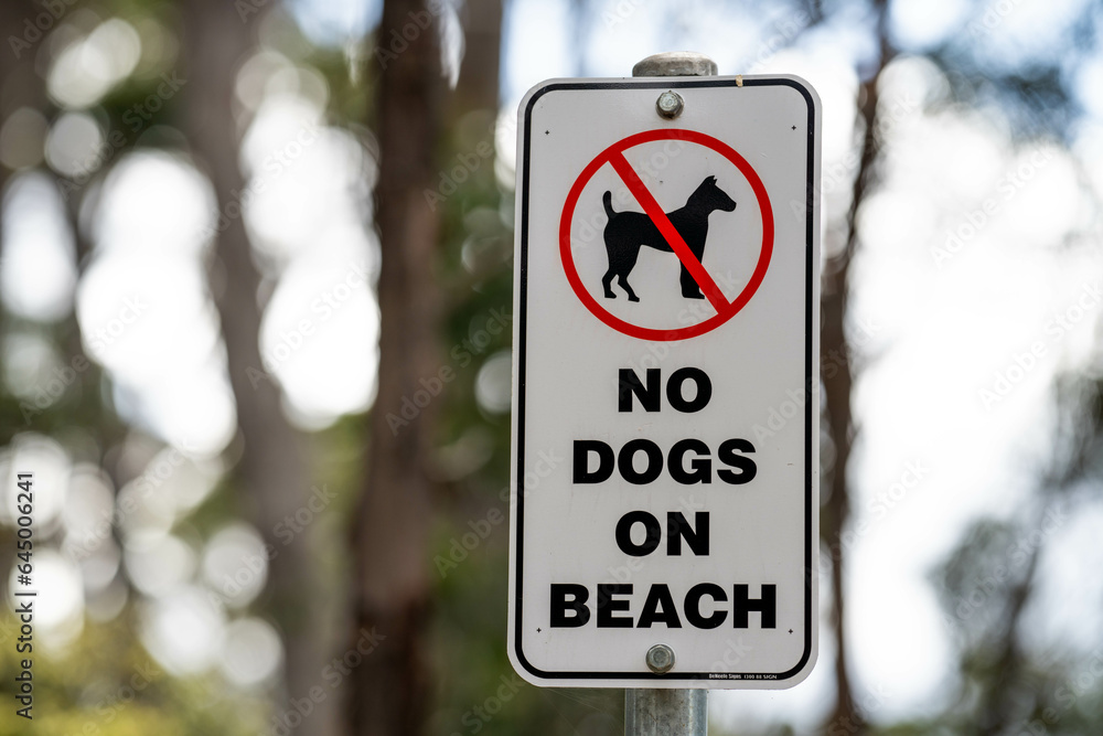 No dogs allowed signs, on a bush walking track in Australia No dogs allowed signs, on a bush walking track in Australia
