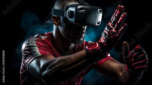 Red gloves with VR glasses for the boxer.