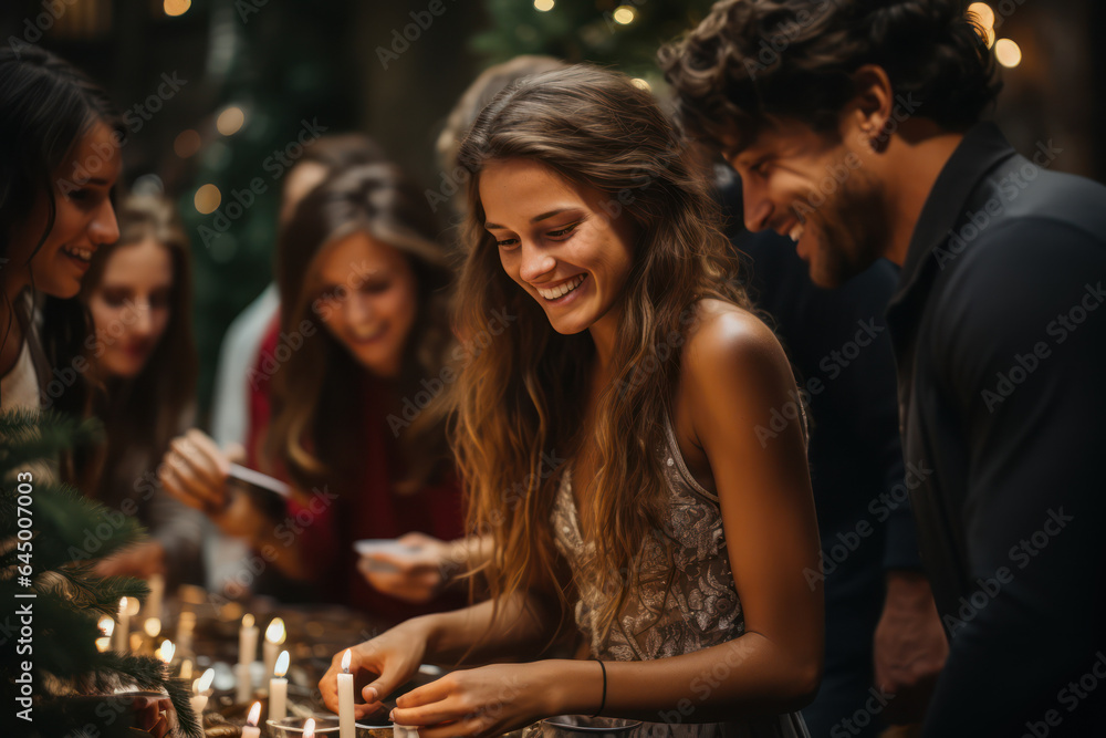 Family Gathering. Group of family members gathered around a beautifully decorated Christmas tree, sharing joy and togetherness. Generative AI. Family Gathering. Group of family members gathered around a beautifully decorated Christmas tree, sharing joy and togetherness. Generative AI.