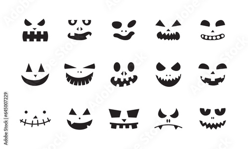 A set of various creepy faces in black on white background for halloween stickers, icons, webs
