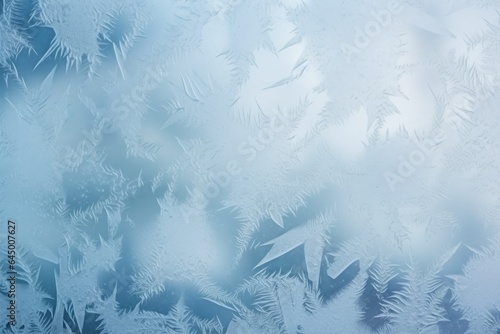 Frosty window with pine trees