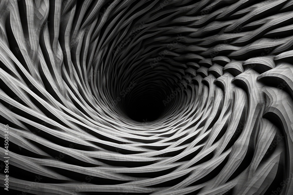 A black and white spiral design