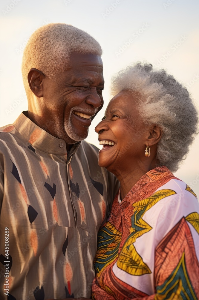 Fototapeta premium A senior black couple embracing and smiling.
