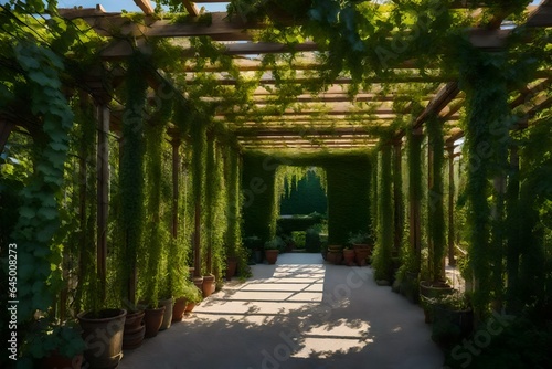 A blank canvas into an image of a vine-covered pergola in a garden. © Muhammad