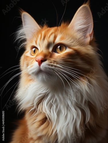 Cute domestic kitten staring outside with black background