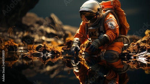 astronaut on mars collage wearing red uniform