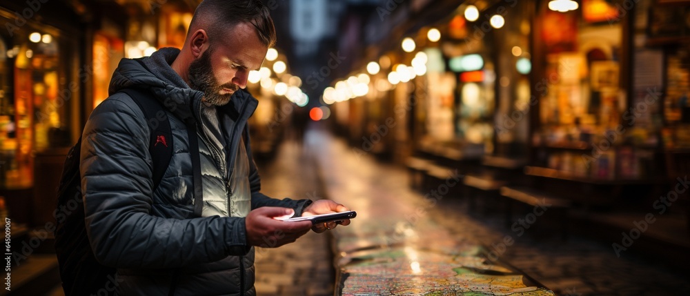 People use smartphones to examine maps when they are travelling and using gps applications while on vacation.. People use smartphones to examine maps when they are travelling and using gps applications while on vacation..