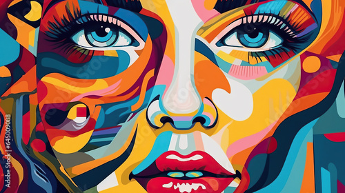 Abstract and colorful illustration of a beautiful woman s face made with generative ai