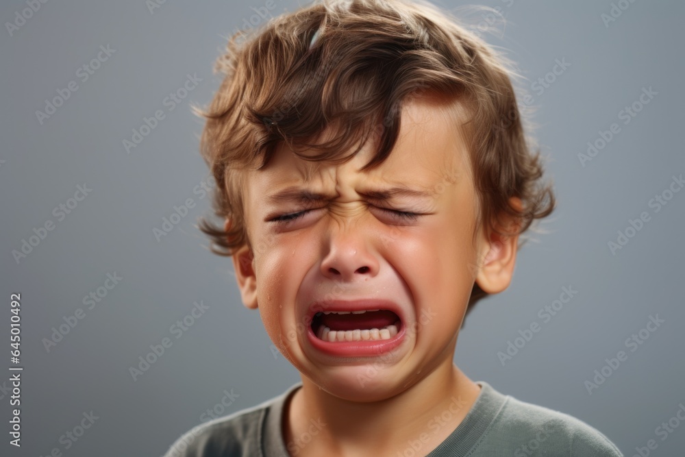 The little boy has closed his eyes and is crying The little boy has closed his eyes and is crying