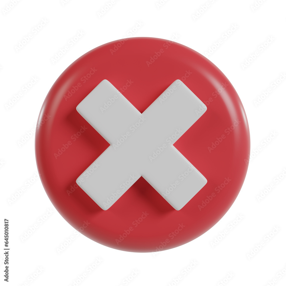 Cross icon 3d button. wrong check mark. Cross icon 3d button. wrong check mark.