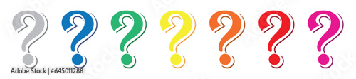 Set of question mark icons. Help symbol, why, colorful question marks. Vector.