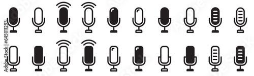 Set of microphone icon. Microphone speaker, microphone audio sound icons. Karaoke mic, the concept of voice, vocal. Podcast microphone, vector.