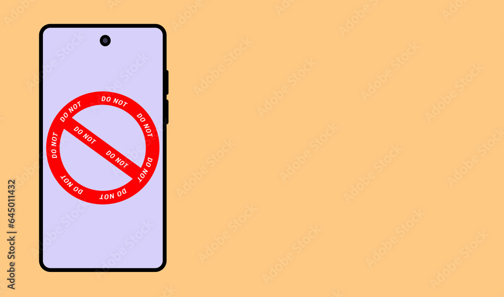 Mobile with Red circle forbidden icon written the word 